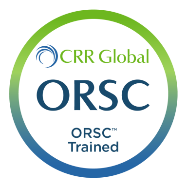 Logo von CRR Global mit der Aufschrift „ORSC Trained“ in Blau.